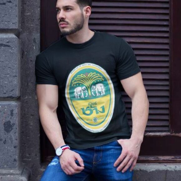 Sol Station Chang Beer Black, Green & White Elephanat Design T-Shirt Size 2XL - Picture 1 of 9